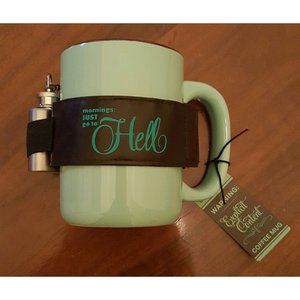 Mornings Just go to Hell Booze Coffee Mug & Flask by Wink Green Brown 4.5 x 3.75